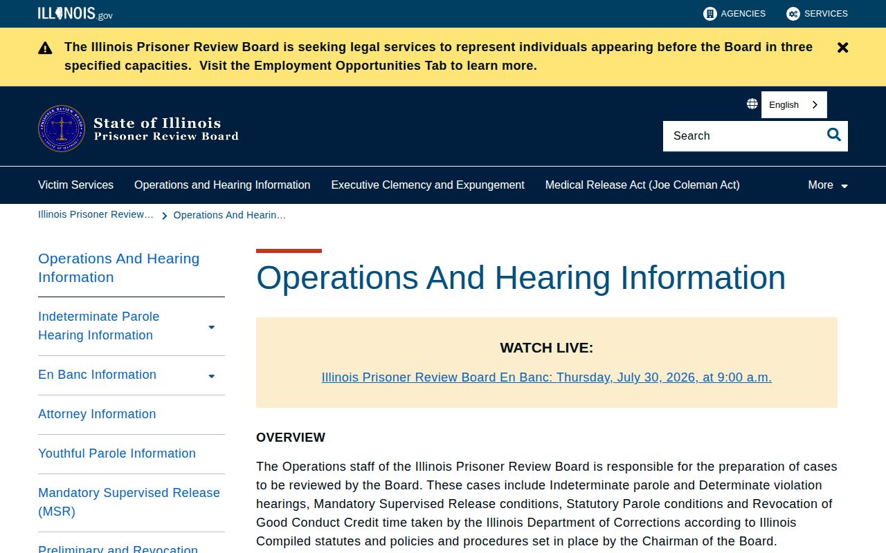 Illinois Prisoner Review Board parole operations page